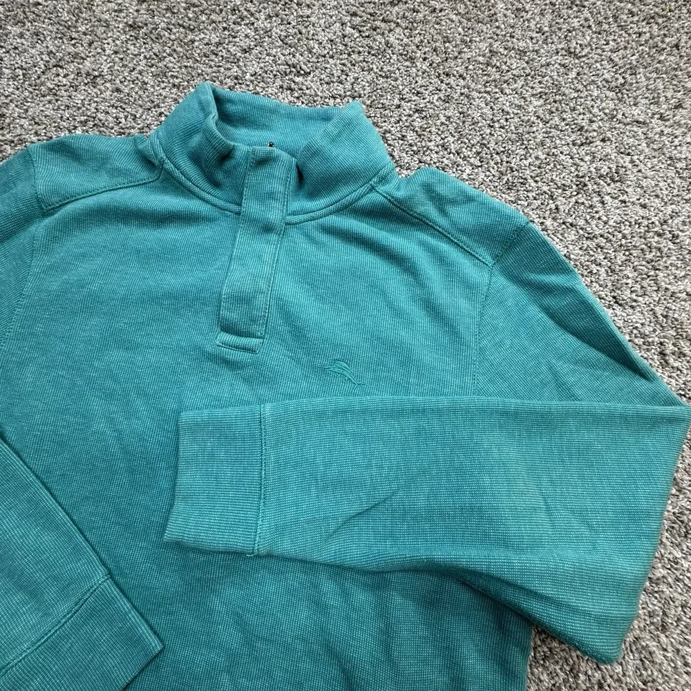 Tommy‎ Bahama 1/4 Zip Pullover Sweater Mens Size Small Teal Long Sleeve Thermal